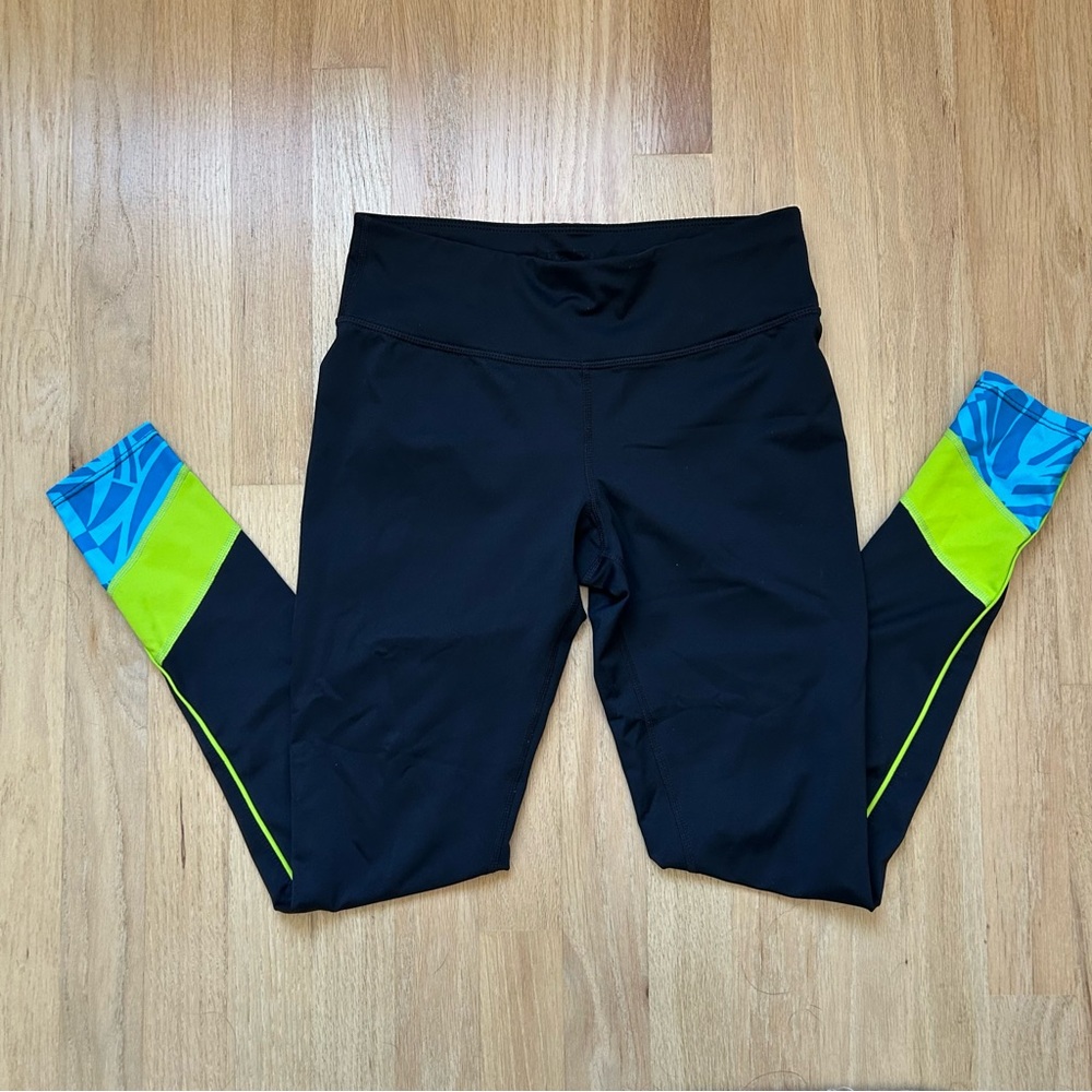 Black Leggings with Blue and Green Accents